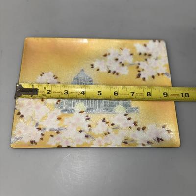 Japanese inspired plate. Yellow with white flowers
