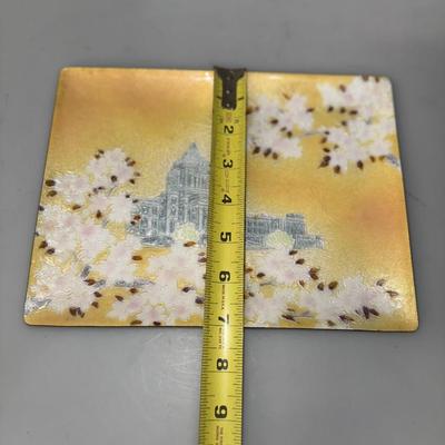 Japanese inspired plate. Yellow with white flowers