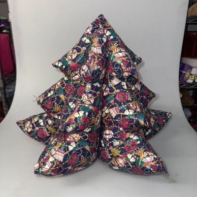 Large Vintage Collectible Stuffed Fabric Handcrafted Christmas Tree (Set of 2)