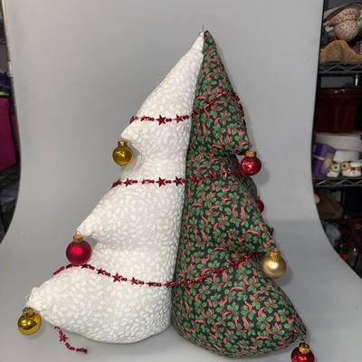Large Vintage Collectible Stuffed Fabric Handcrafted Christmas Tree (Set of 2)