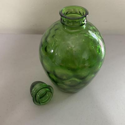 LOT 43: Look at Those Colors! Vintage Amberina Glass Scalloped Edge Pedestal Candy Dish/Bowl, Green Glass Raised Bubble Vase Bottle/Vase,...