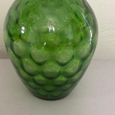 LOT 43: Look at Those Colors! Vintage Amberina Glass Scalloped Edge Pedestal Candy Dish/Bowl, Green Glass Raised Bubble Vase Bottle/Vase,...