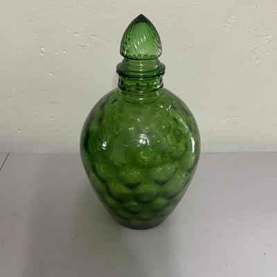 LOT 43: Look at Those Colors! Vintage Amberina Glass Scalloped Edge Pedestal Candy Dish/Bowl, Green Glass Raised Bubble Vase Bottle/Vase,...