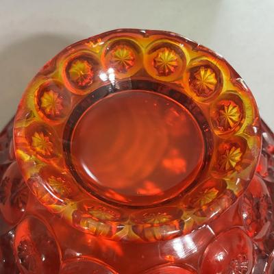 LOT 43: Look at Those Colors! Vintage Amberina Glass Scalloped Edge Pedestal Candy Dish/Bowl, Green Glass Raised Bubble Vase Bottle/Vase,...