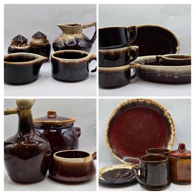 LOT 49: Various Pfaltzgraff, McCoy, and Other Brown Dripped Glaze Pottery Pieces