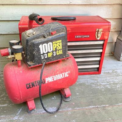 LOT 55: Craftsman Toolbox with Contents and Central Pneumatic Compressor