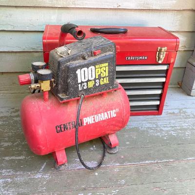 LOT 55: Craftsman Toolbox with Contents and Central Pneumatic Compressor
