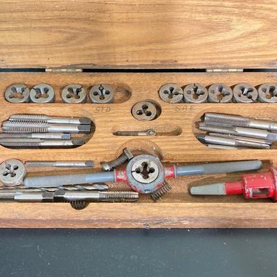LOT 56: Vintage Wood Tools - Fulton Button Die Screw Plate, Woodtck Set, Tap, Craftsman and More