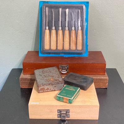 LOT 56: Vintage Wood Tools - Fulton Button Die Screw Plate, Woodtck Set, Tap, Craftsman and More