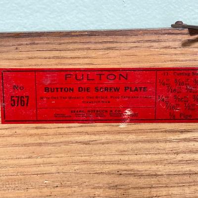 LOT 56: Vintage Wood Tools - Fulton Button Die Screw Plate, Woodtck Set, Tap, Craftsman and More