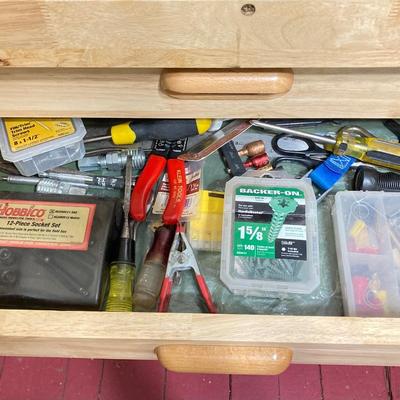 LOT 57: Contents of Four Storage Drawers - Tools, Hardware and More