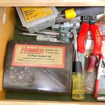 LOT 57: Contents of Four Storage Drawers - Tools, Hardware and More