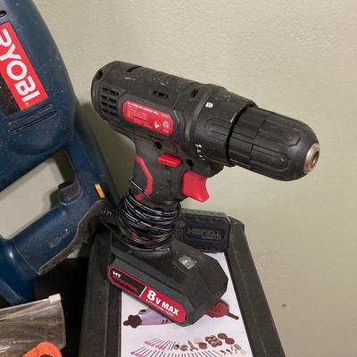 LOT 59: Assorted Tools - Hyper Tough Drill, Dremel Rotary Tool, Tough Box Storage Tote, Ryobi Reciprocating Saw, Hand Tools and More