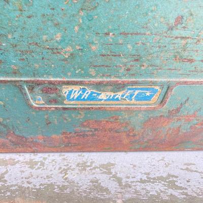 LOT 60: Vintage Metal Toolbox and Contents (Copper Tubing and Brass Included)