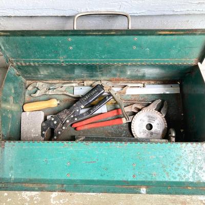 LOT 60: Vintage Metal Toolbox and Contents (Copper Tubing and Brass Included)