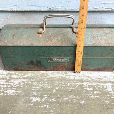 LOT 60: Vintage Metal Toolbox and Contents (Copper Tubing and Brass Included)