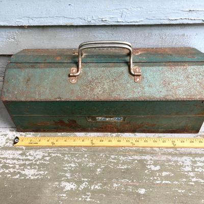 LOT 60: Vintage Metal Toolbox and Contents (Copper Tubing and Brass Included)