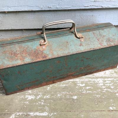 LOT 60: Vintage Metal Toolbox and Contents (Copper Tubing and Brass Included)