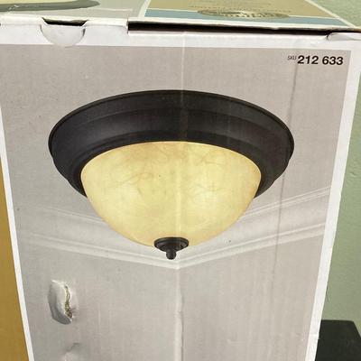 LOT 61: Hunter 42 Inch Low Profile Ceiling Fan in Box and Hampton Bay Flush Mount Fixture in Box