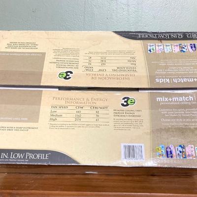LOT 61: Hunter 42 Inch Low Profile Ceiling Fan in Box and Hampton Bay Flush Mount Fixture in Box