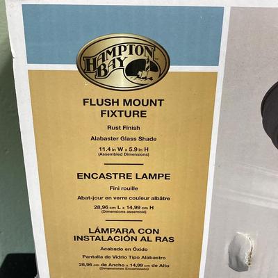 LOT 61: Hunter 42 Inch Low Profile Ceiling Fan in Box and Hampton Bay Flush Mount Fixture in Box