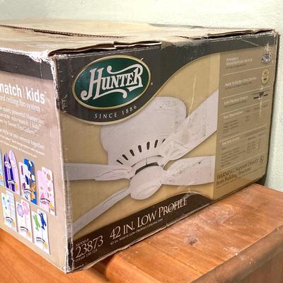 LOT 61: Hunter 42 Inch Low Profile Ceiling Fan in Box and Hampton Bay Flush Mount Fixture in Box