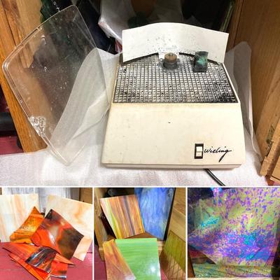 LOT 70: Inland Wizling Glass Grinding Machine with Assorted Stained Glass and More