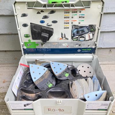 LOT 71: Festool Rotex RO 90 DX FEQ-Plus Sanding Tool in Case, Tools, Storage Boxes with Hardware and Pair of Halo Lights