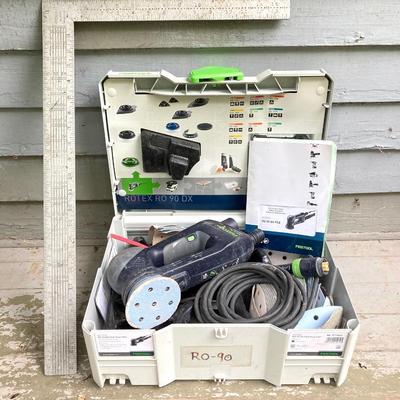 LOT 71: Festool Rotex RO 90 DX FEQ-Plus Sanding Tool in Case, Tools, Storage Boxes with Hardware and Pair of Halo Lights