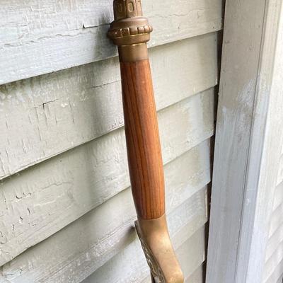 LOT 75: Large Barbarian Wood / Brass Handle Sword with Black Sheath