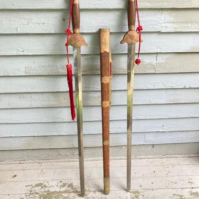 LOT 76: Ceremonial Single Edge Swords with Wood Scabbard