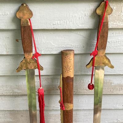 LOT 76: Ceremonial Single Edge Swords with Wood Scabbard