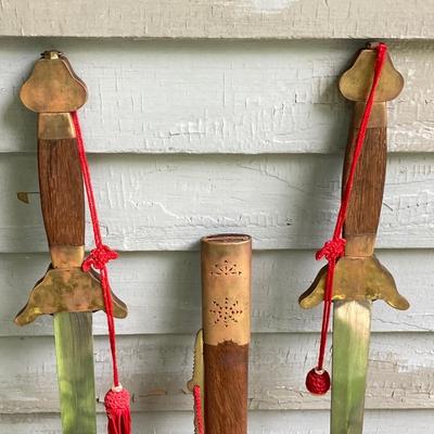 LOT 76: Ceremonial Single Edge Swords with Wood Scabbard
