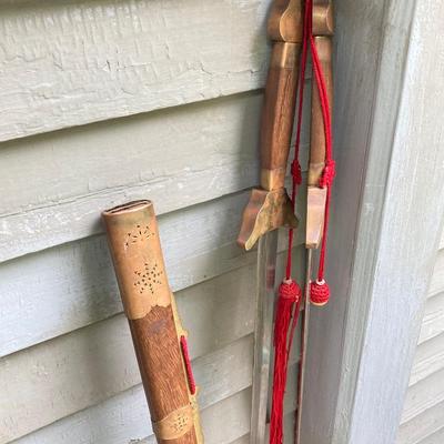 LOT 76: Ceremonial Single Edge Swords with Wood Scabbard