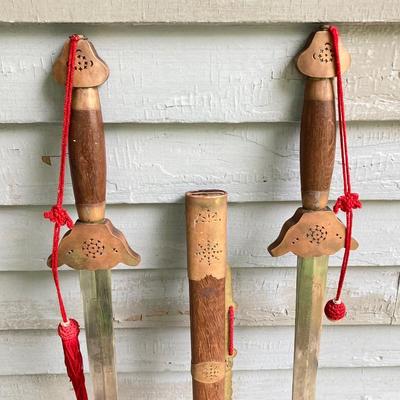 LOT 76: Ceremonial Single Edge Swords with Wood Scabbard