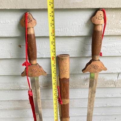 LOT 76: Ceremonial Single Edge Swords with Wood Scabbard