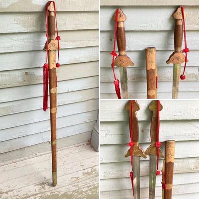 LOT 76: Ceremonial Single Edge Swords with Wood Scabbard