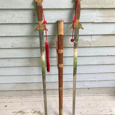 LOT 76: Ceremonial Single Edge Swords with Wood Scabbard