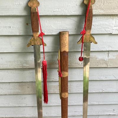LOT 76: Ceremonial Single Edge Swords with Wood Scabbard