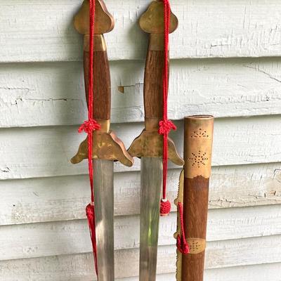 LOT 76: Ceremonial Single Edge Swords with Wood Scabbard