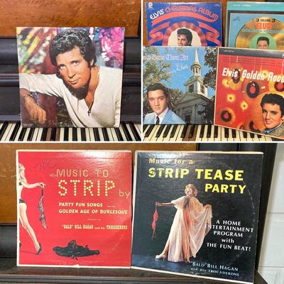 LOT 79: Vintage Album Collection (Elvis, Tom Jones, Engelbert Humperdinck and More) and Metal Enter at Your Own Risk Sign