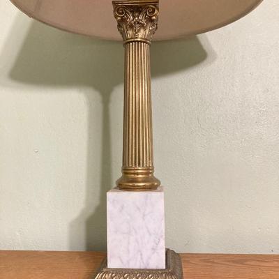 LOT 80: Pair of Brass and Marble / Onyx Table Lamps