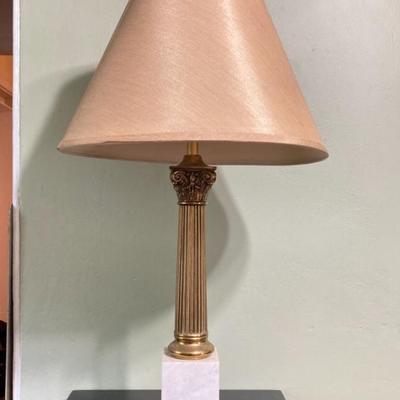 LOT 80: Pair of Brass and Marble / Onyx Table Lamps