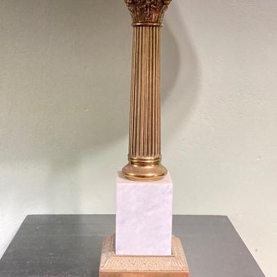 LOT 80: Pair of Brass and Marble / Onyx Table Lamps
