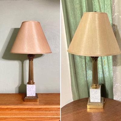 LOT 80: Pair of Brass and Marble / Onyx Table Lamps