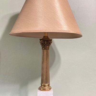 LOT 80: Pair of Brass and Marble / Onyx Table Lamps