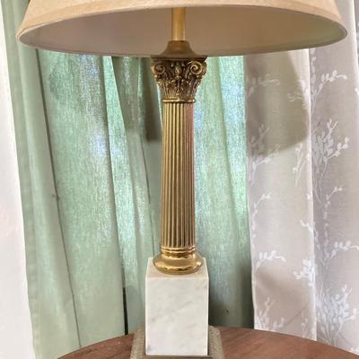 LOT 80: Pair of Brass and Marble / Onyx Table Lamps