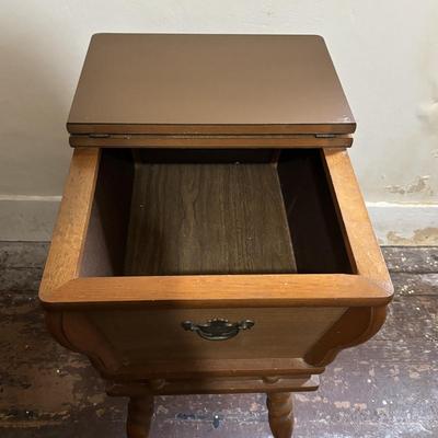 LOT 83: Vintage Wooden Vermont Made Miracle Rocker & Colonial Dough Box Style End Table