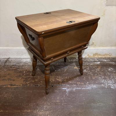 LOT 83: Vintage Wooden Vermont Made Miracle Rocker & Colonial Dough Box Style End Table