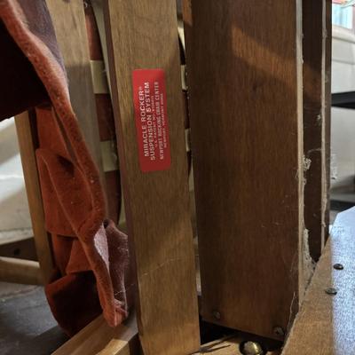 LOT 83: Vintage Wooden Vermont Made Miracle Rocker & Colonial Dough Box Style End Table